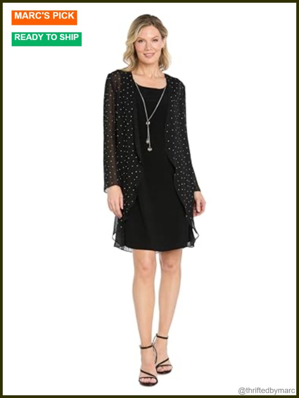 Mock Jacket Dress with Chiffon Overlay & Removable Pendant, Sheath, Formal